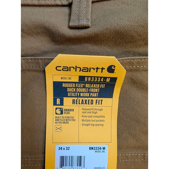 Carhartt Utility Work Pants Men 34x32 Brown Rugged Flex Relaxed Double-Front NWT - Picture 3 of 4